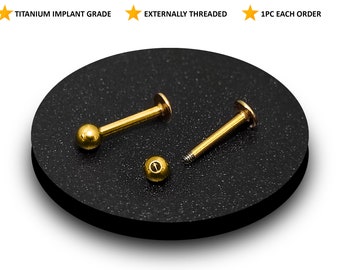 Titanium Gold Labret Stud, Lip Jewellery, Lip Piercing - 18G 16G 14G - Size 6mm to 12mm - Flat Disc - PVD Coating