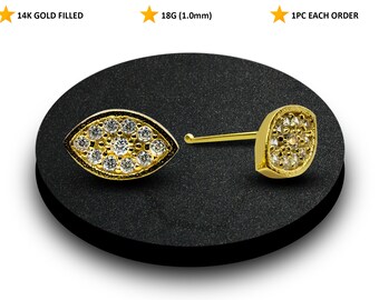 18G Evil Eye Nose Stud, Nose Pin, Nose Bone Studs - 14K Gold Filled Nose Piercing with High Quality Crystal Sets