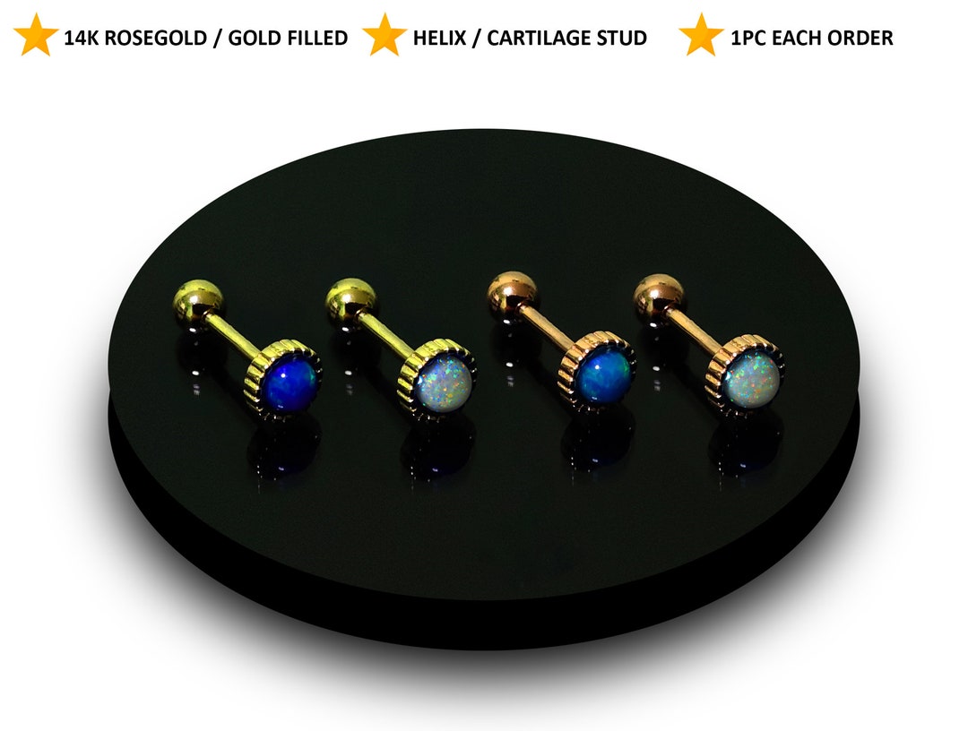 Helix Barbell Piercing, Cartilage Piercing, Barbell Earring Opal Stone