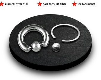 Anneau de fermeture de boule, anneau captif de perle - anneau de septum de nez, anneau de frein de lèvre, bijoux de piercing de corps d'anneau de Daith 18G à 0G