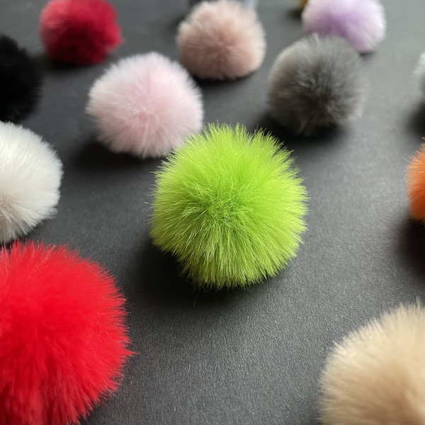 20 × mini pompons faits main avec passants élastiques | Pompons de qualité supérieure de 3 cm | Boules de fourrure synthétique | Bijoux / Fournitures créatives