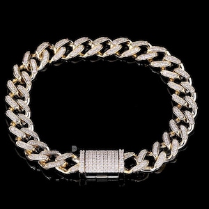 Iced Out Cuban Link Bracelet with Pave Box Clasp Luxury Cuban Bracelet Gift For Man Pave Clasp Bracelet hip hop Rapper Style Bracelet