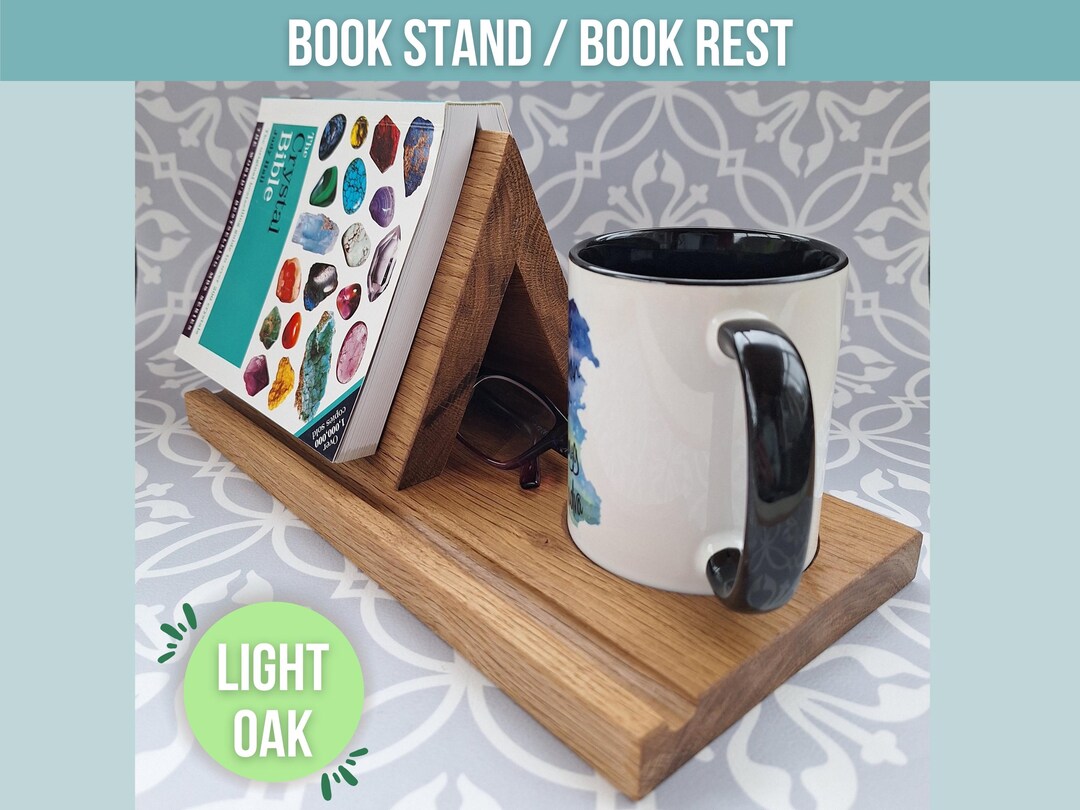Oak Book Rest and Tea Holder: Bedside Book Stand Gift, Tablet / Phone ...