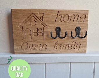Personalised Oak Family Key Holder: New Home Gift, Keyring, House Key Holder, Family Keyring, Family Gift