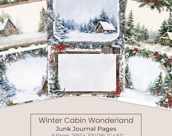 Winter Cabin Junk Journal Kit, Printable Snowy Pages, Rustic Holiday (Digital Download) 101