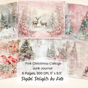 Rosa Natale Shabby Chic Junk Journal pagina stampabile Holiday Junk Journal Kit carta collage digitale foglio Download immediato Winter Ephemera