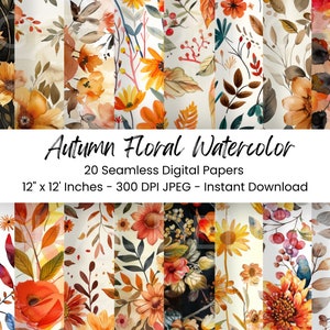 Otoño Floral Sin Costura Acuarela Acción de Gracias Sin Repetir Patrón Fondos Imprimible Tarjeta de Papel Digital DIY Hojas de Otoño Diario Basura
