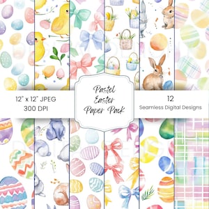 Pastel Easter Digital Paper Pack: Seamless Spring Patterns (12x12" 300 DPI) (Digital Download)