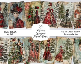 Vintage Christmas Junk Journal Kit, Victorian Holiday Pages Printable (Digital Download)