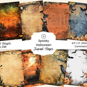 Halloween Junk Journal Seiten Digitales Scrapbook Papier Kit Rahmen Spooky Gothic Printable Vintage Ephemera Kürbis Collage Sheet Grimoire DIY