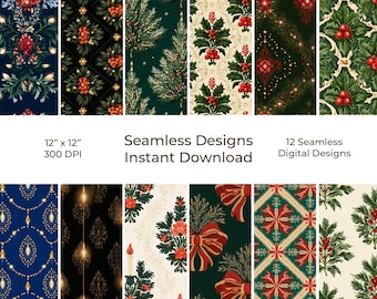 Vintage Christmas Junk Journal Kit, Seamless Printable Papers (Digital Download) 109