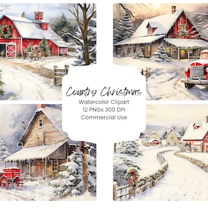 País Natal País Clipart Aquarela Pacote de papel digital 12 PNG Páginas de diário de férias Artesanato Fundo de álbum de recortes Celeiro festivo