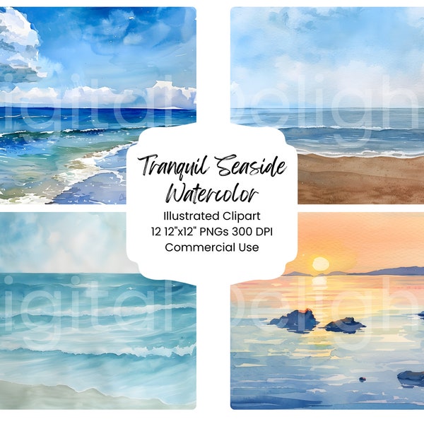 Seascape Watercolor Digital Junk Journal Background, Sand and Sea Collage Printable, Digital Junk Journal, Beach Journal Paper, Ocean View