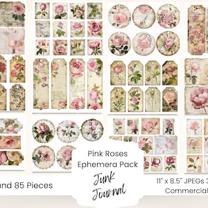 Rose rose pour le journal indésirable shabby chic, dessins éphémères coupes difficiles, étiquettes, rebuts, tampon, cartes, impression, éphémère, papier, artisanat, collage, feuille, signet