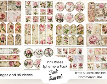 Pink Rose Shabby Chic Ephemera: Junk Journal Printable (Digital Download)