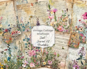 Vintage Cottage Wildflower Junk Journal Kit: Printable Ephemera (Digital Download)