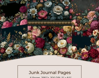 Moody Botanical Junk Journal Kit, Dark Floral Printable Pages (Digital Download) 5