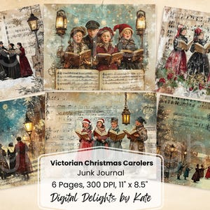 Victoriaanse kerstliederen bladmuziek ongewenste tijdschrift afdrukbare pagina vakantie ongewenste dagboek Kit papier digitale collage Instant Download Winter