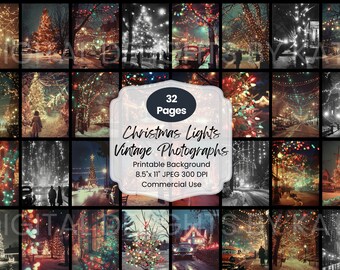Vintage Christmas Lights Printable Junk Journal Kit, Holiday Background Papers (Digital Download)