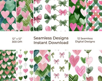 Preppy Valentine Junk Journal Kit, Pink Green Hearts, Printable (Digital Download) 116