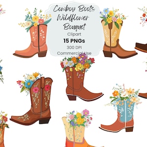 Cowboy Boot Wildflower Clipart: Western PNG Images (Digital Download)