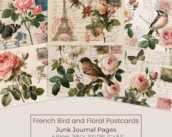 Vintage French Postcard Junk Journal Kit, Printable Botanical Pages (Digital Download) 118