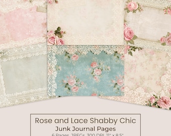 Shabby Chic Rose Lace Junk Journal Kit, Printable Vintage Floral Pages (Digital Download) 98
