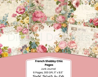 French Shabby Chic Junk Journal Kit – Floral Ephemera Pages (Digital Download)