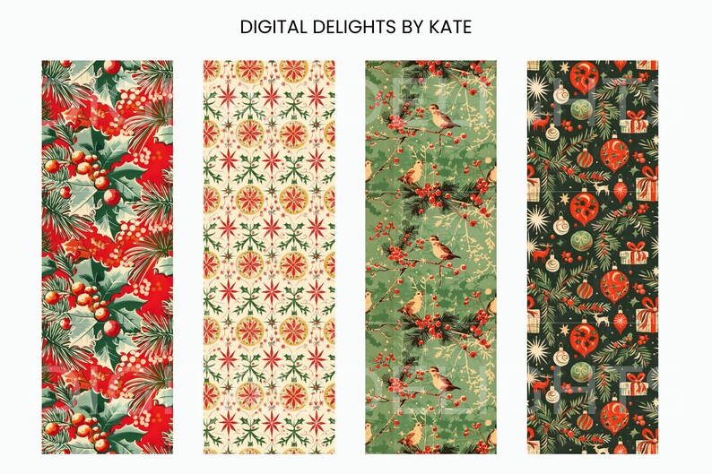 Traditional Christmas seamless design artwork instant download — painterly holiday aesthetic with bold red and ivory palette