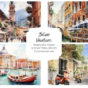 Urlaub in Italien Urlaub Aquarell Clipart: Europa Landschaft PNG Bundle (Digitaler Download)