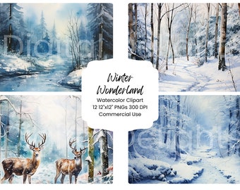 Winter Woodland PNG Paper: Snowy Forest Scenes (Digital Download)