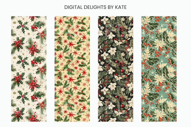 Mid-century Christmas wallpaper picture instant download — 20 seamless patterns with candy canes and ribbon bows