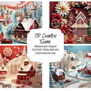 3D Country Christmas Digital Paper Bundle 12 PNG Holiday Red Barn Journal Pages Craft Scrapbook Background Festivo Holiday Paper Art Winter