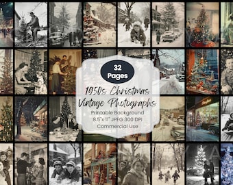 1950s Christmas Vintage Photographs Digital Junk Journal Ephemera Printable Pages Nostalgic Holiday Photos DIY Collage Merry Christmas Card