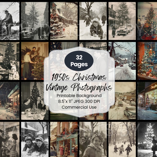 1950s Christmas Vintage Photographs Digital Junk Journal Ephemera Printable Pages Nostalgic Holiday Photos DIY Collage Merry Christmas Card