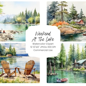 Wochenende am See Sommerferien Aquarell Digitales Papier Bundle 12 JPG Aquarell Junk Journal Landschaft DIY Handwerk Sammelalbum Printable