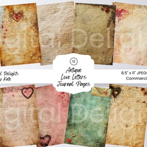 Antique Love Letters Journal Páginas 12 JPEG Fondo Junk Journal Card Making Scrapbook Paper Digital Vintage Rose Ephemera Papel imprimible