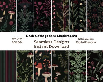 Dark Cottagecore Mushroom Printable Junk Journal, Seamless Digital Papers (Digital Download) 39