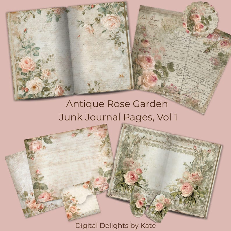Antique Rose Garden Junk Journal Pages – Vintage Printable Kit (digital ...