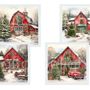 Red Barn Christmas Clipart, Watercolor Farmhouse, Holiday Decor ...