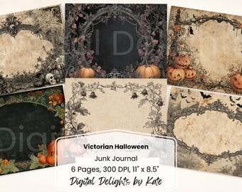 Gothic Halloween Junk Journal Kit, Vintage Pumpkin Printable Pages (Digital Download)