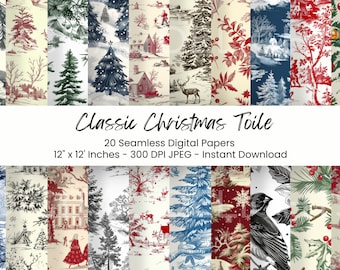 Digitales Vintage-Weihnachtspapier im Toile-de-Jouy-Stil, festliche Druckvorlagen (Digitaler Download)