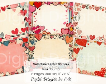 Vintage Valentine Junk Journal Kit, Printable Heart Borders (Digital Download)