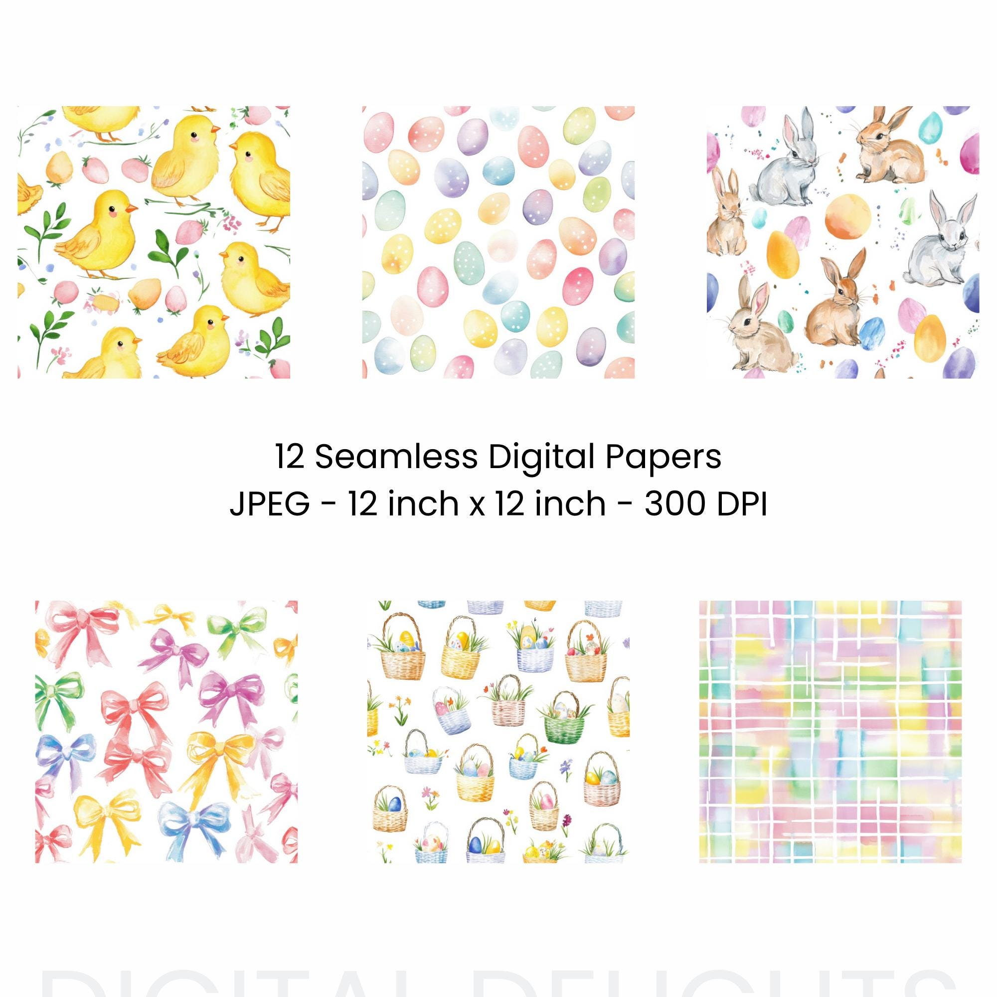 Pastel Easter Digital Paper Pack: Seamless Spring Patterns (12x12" 300 ...