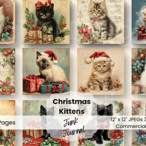 Bundle de papier numérique aquarelle de Noël chatons, 12 pages JPEG pour le journal indésirable