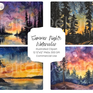 Zomernacht Clipart aquarel digitaal papier blauw afdrukbare textuur nachtelijke hemelachtergrond Camping natuur Scrapbook ongewenste Journal Ephemera