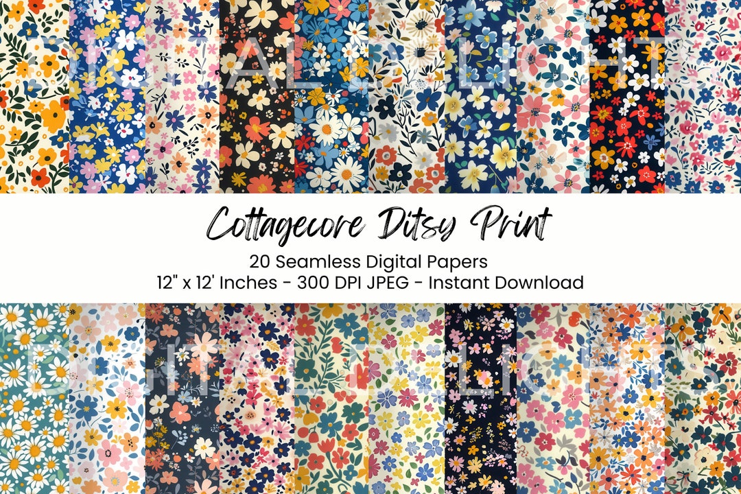 Cottagecore Ditsy Floral Seamless Paper Pack, Printable Digital ...