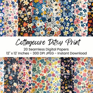 Cottage Core Ditsy Stampa floreale Carta stampabile Download digitale senza soluzione di continuità Scrapbook Fiore Junk Journal Carta JPG Modello di carta digitale