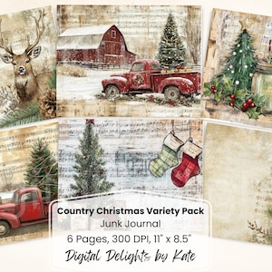 Página para impressão de diário de lixo de música country de Natal Kit de diário de lixo de férias Folha de colagem digital para download instantâneo Partitura de inverno