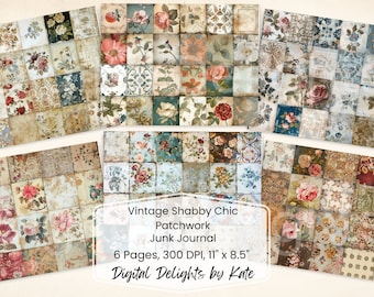 ヴィンテージ・シャビーシック・ジャンクジャーナルキット：パッチワーク壁紙（デジタルダウンロード）